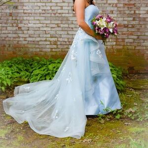 Alyce Paris Light Blue Strapless Prom Dress with Detachable Overskirt- 60758